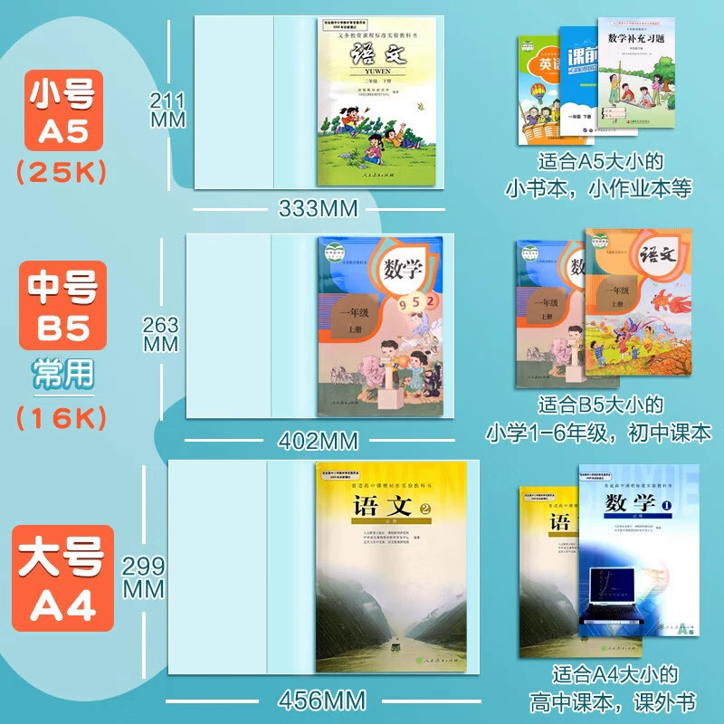 Transparent book cover, protective case for students, 16 carat