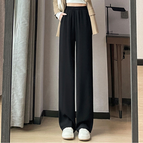 Women's Relaxed Fit Wide Leg Pants 2024 Spring Casual Wholesale Thin High-Waisted Droopy Straight Leg Slim Pants