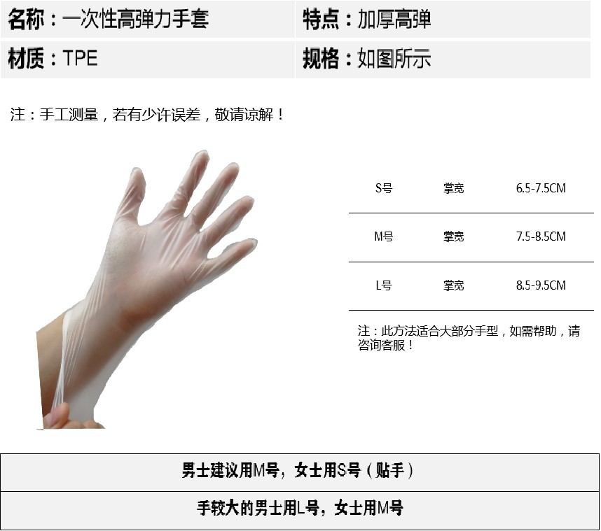 食品级一次性tpe手套 加厚家用清洁防护100只盒装劳保一次性手套详情4