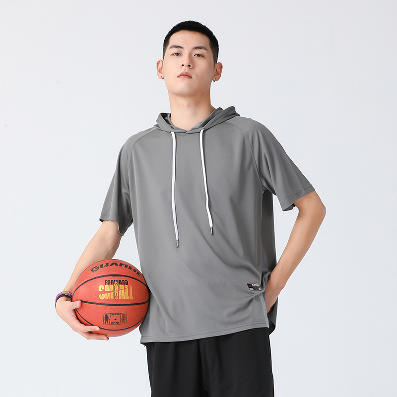 Camiseta con capucha de los hombres de manga corta color sólido Deportes de verano moda Ins con capucha hip hop media manga camiseta de moda Marca Ropa de hombre