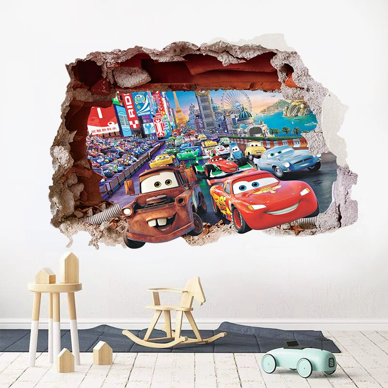 Amazon новый автомобиль Story Детская комната наклейки наклейки на стену мультфильм 3D сломанные стены украшения наклейки плакат