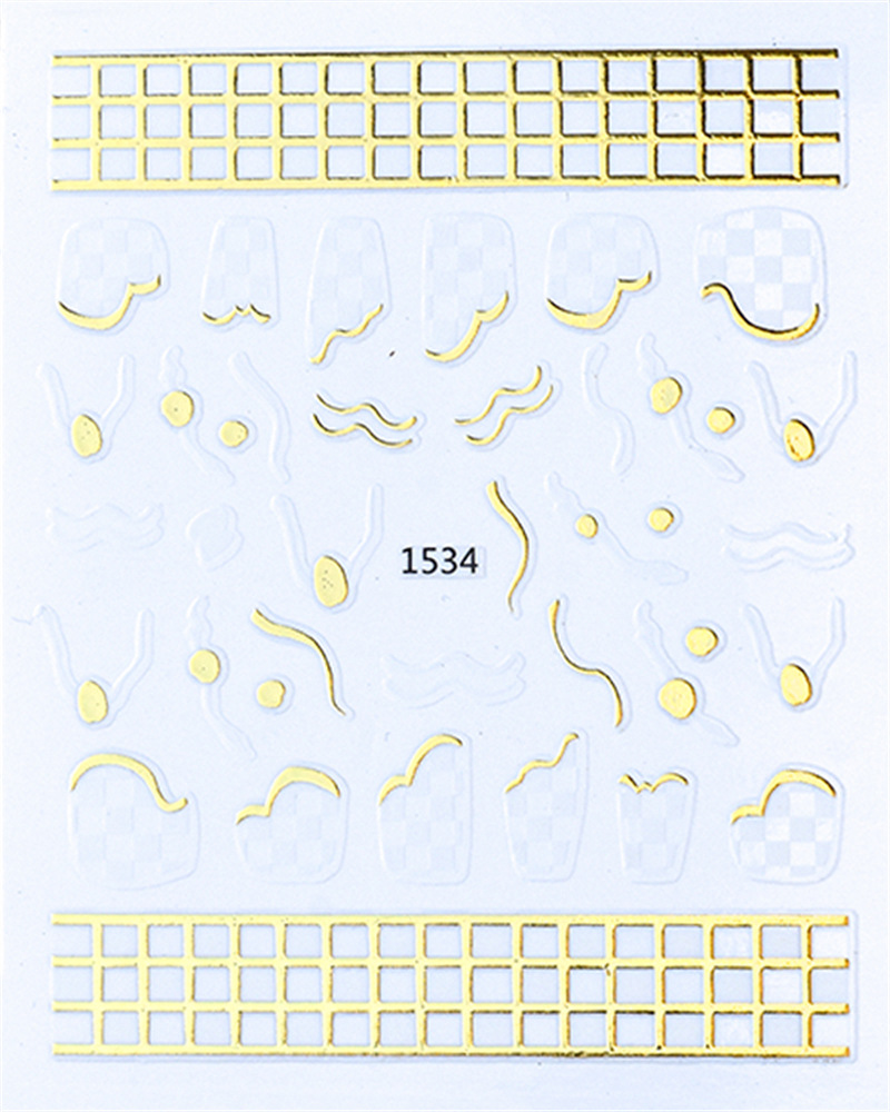Nueva manicura astringente borde de oro tablero de damas uñas pegatinas líneas irregulares malla uñas pegatinas con adhesivo