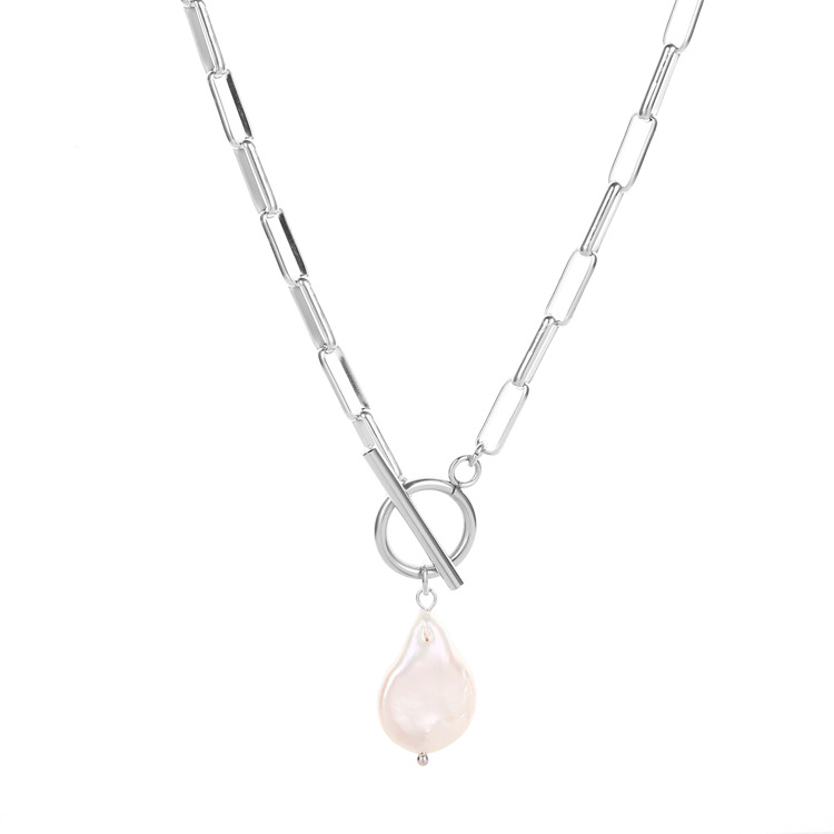 Water Droplets Pattern Women's Gender Toggle Design Elegant Water Droplets Stainless Steel Freshwater Pearl Toggle Pendant Necklace