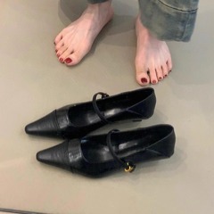 小众版~法式尖头气质小猫跟单鞋女高跟鞋浅口一字扣复古玛丽珍鞋