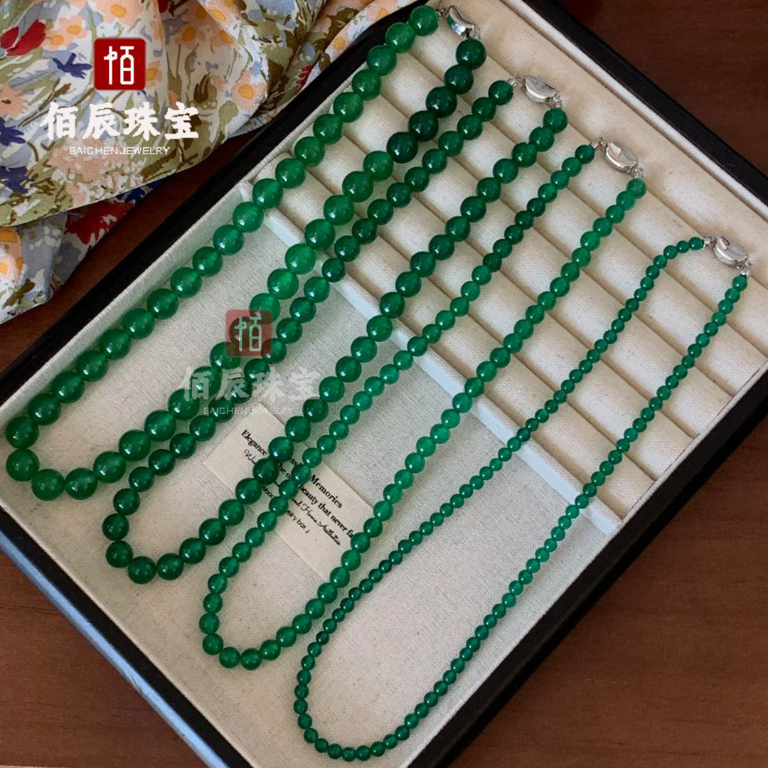 绿玉髓锁骨链天然红玛瑙S925银项链复古国风元宝扣黑玛瑙脖颈链