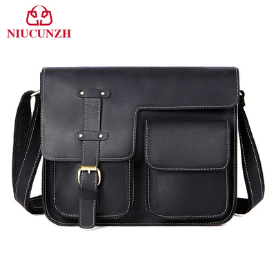 跨境欧美疯马皮横款包男士真皮斜跨男包复古头层牛皮单肩包潮流包|ru