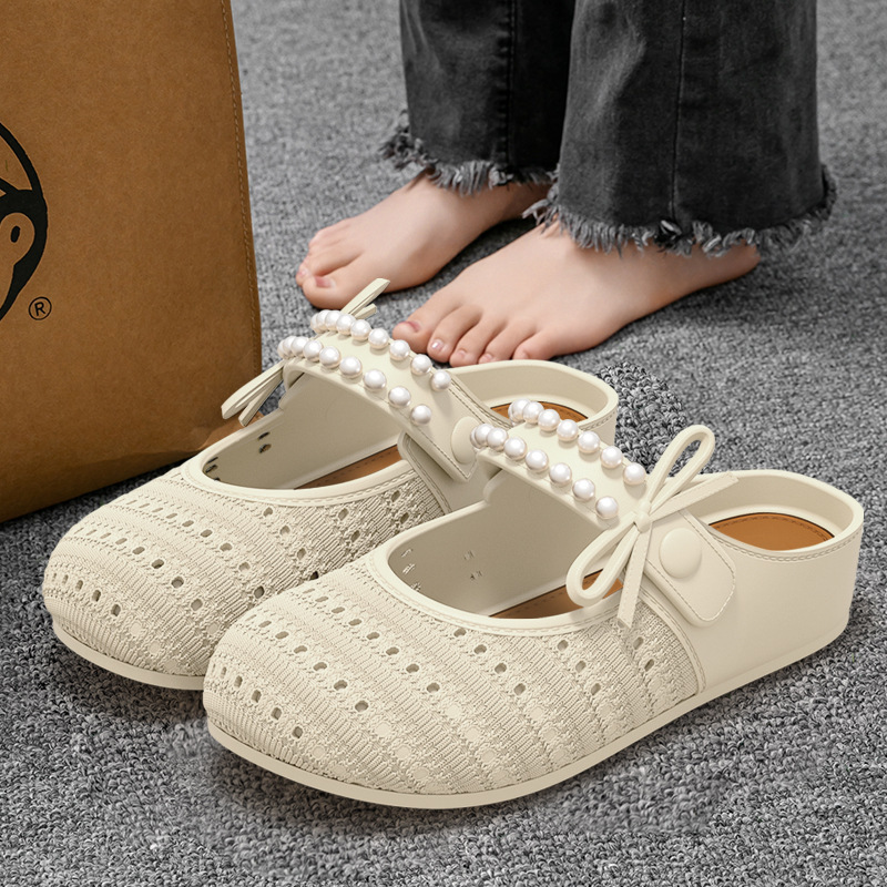 Thick-Soled Birkenstock Shoes for Women 2025 New Summer Outer Wear Woven Breathable Non-Slip Soft-Soled Toe-Cap Half Slippers for Women
