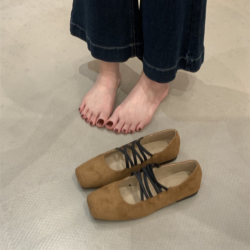 法式方头猪鼻子芭蕾舞玛丽珍鞋感小众交叉带晚晚风通勤单鞋女|undefined
