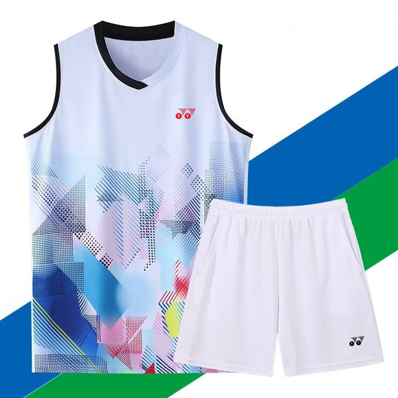 YY新型ベストバドミントン服スポーツスーツ速乾通気トレーニング服テニス氷糸ノースリーブ試合ユニフォーム|undefined