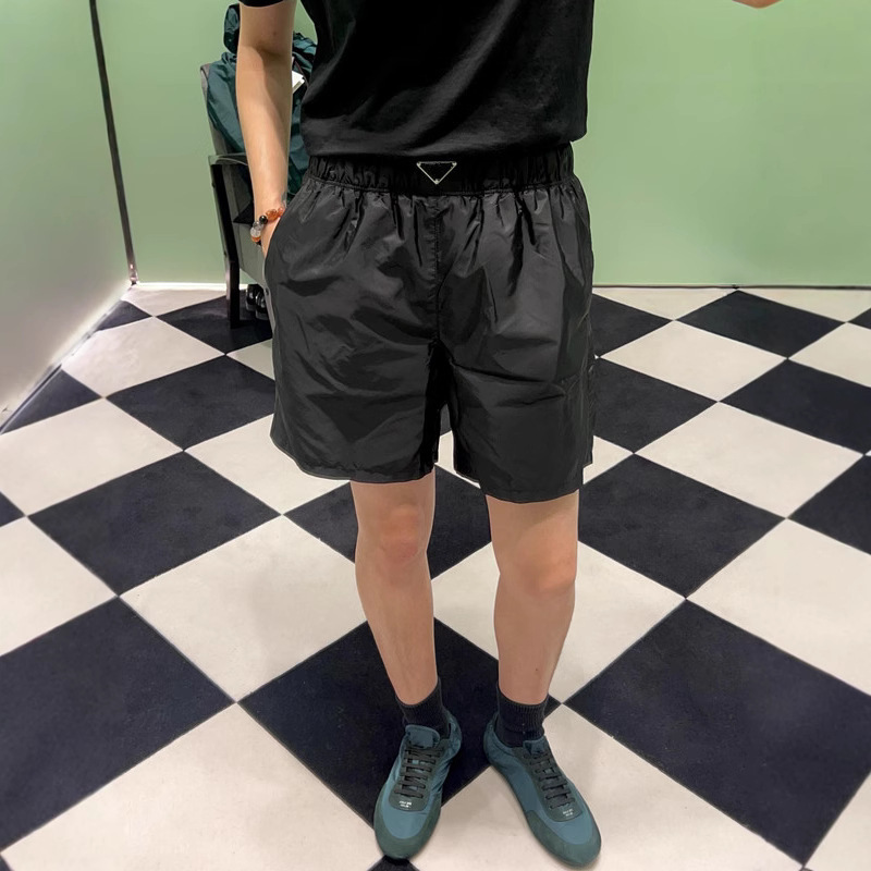 Source Manufacturer Summer Nylon Triangle Steel Label Beach Shorts Elastic Waist Casual Versatile Cool Quarter Pants for Men