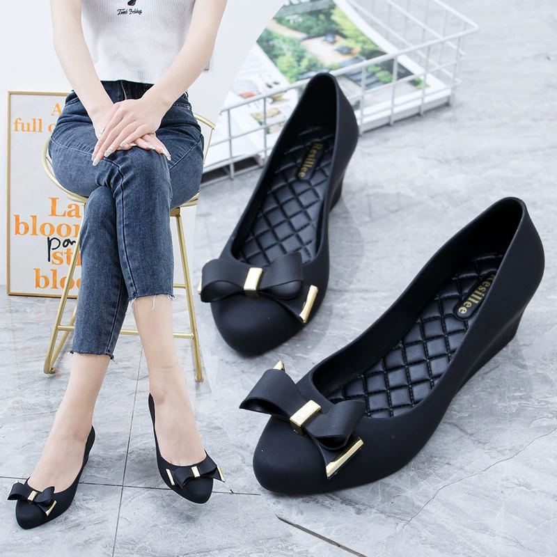 2024 летний склон остроконечный желе сапоги с бантиком пластиковая мягкая толстая подошва водонепроницаемая обувь вне нескользящая повседневная обувь