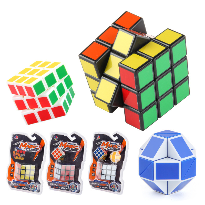 Cinturón de rompecabezas con resorte suave y rotativo, pegatinas negras de cubo Rubik de tercer orden, cubo Rubik liso, mini regla mágica, pequeño conjunto de cubo Rubik.
