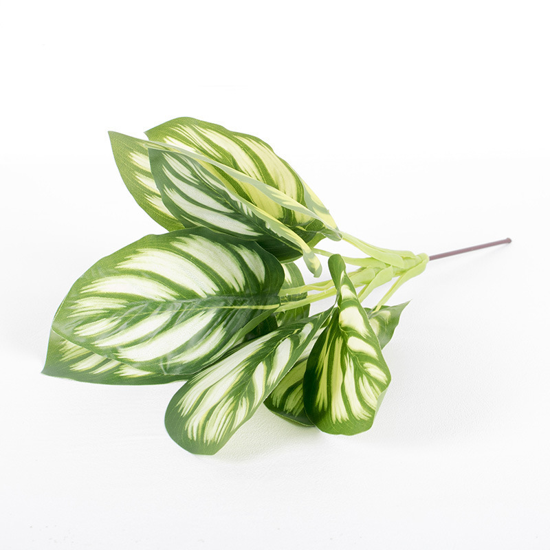 Plantas verdes falsas, decoración de paredes, hojas de plantas de simulación, arreglos florales de pared de fondo, 7 cabezas, lavanda de perilla