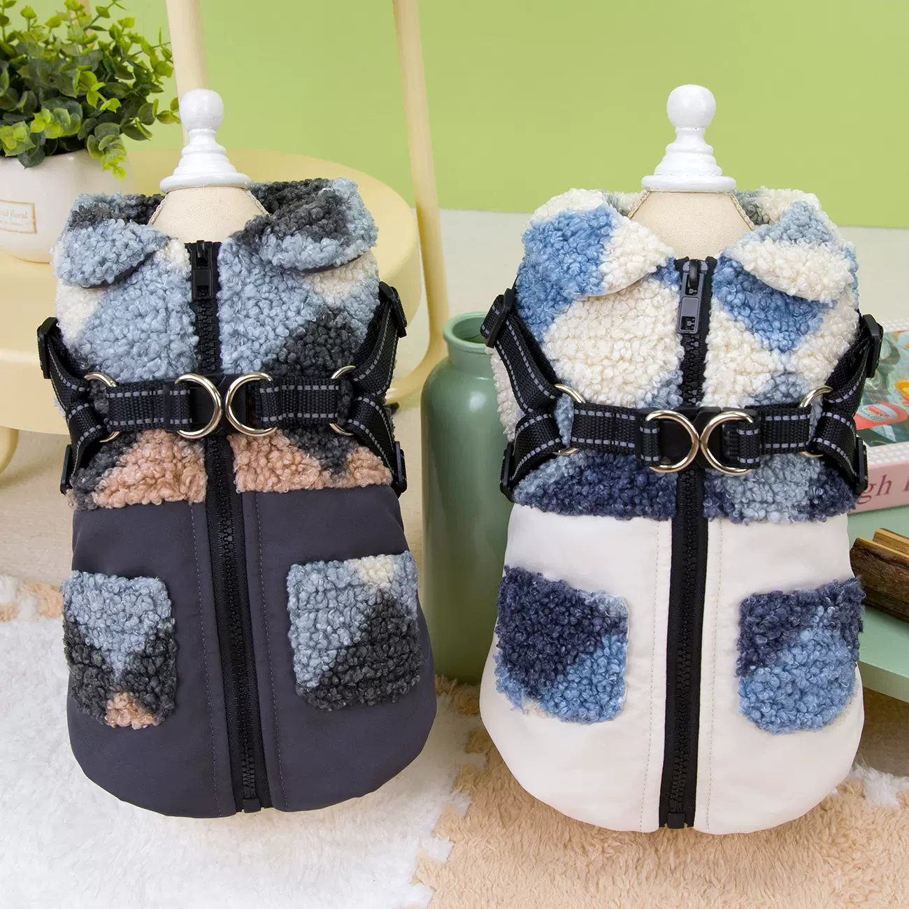 宠物衣服冬季加厚棉服狗狗服装泰迪比熊小型犬保暖布艺胸背带棉衣