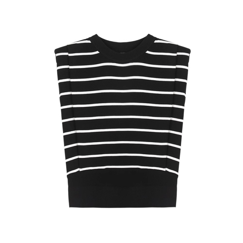 トップス夏の女性のリヨセルテンセルセーターベストハイエンドストライプベストベストアウターノースリーブTシャツ|undefined