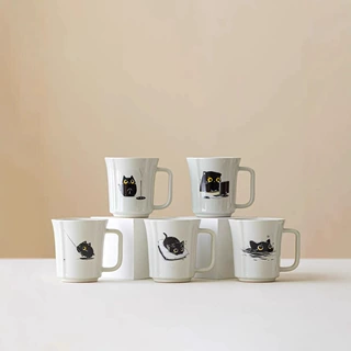 草木灰高枕无忧可爱猫咪葫芦水杯儿童陶瓷早餐杯喝茶功夫茶杯礼盒