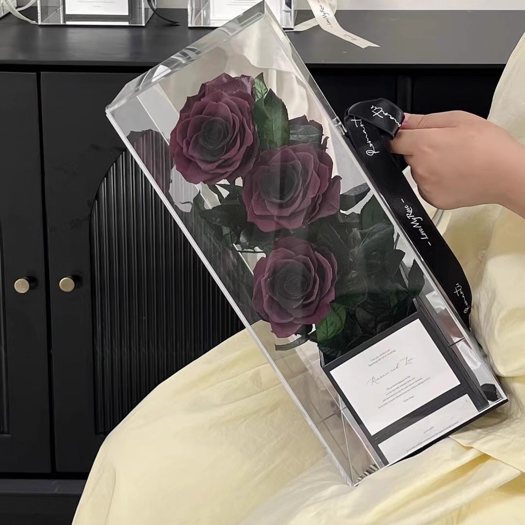 Día de San Valentín flores eternas rosas acrílicas cajas de regalo acabados adornos para la novia esposa regalos de flores reales