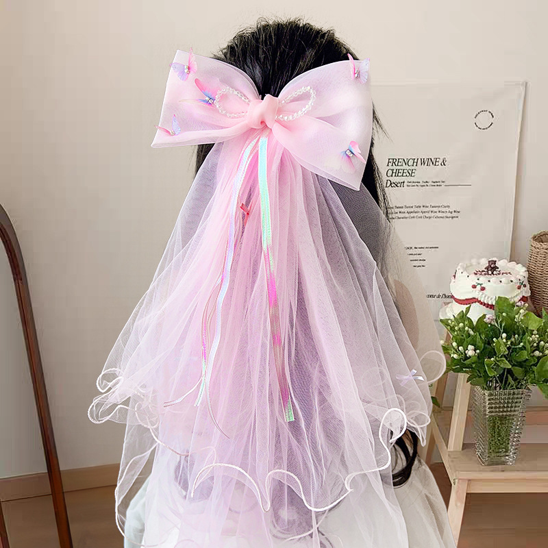 新しい子供のベールスーパー妖精プリンセスリボンフローティングガーゼヘアピン少女の誕生日写真ヘアピン女の子のヘアアクセサリー|undefined