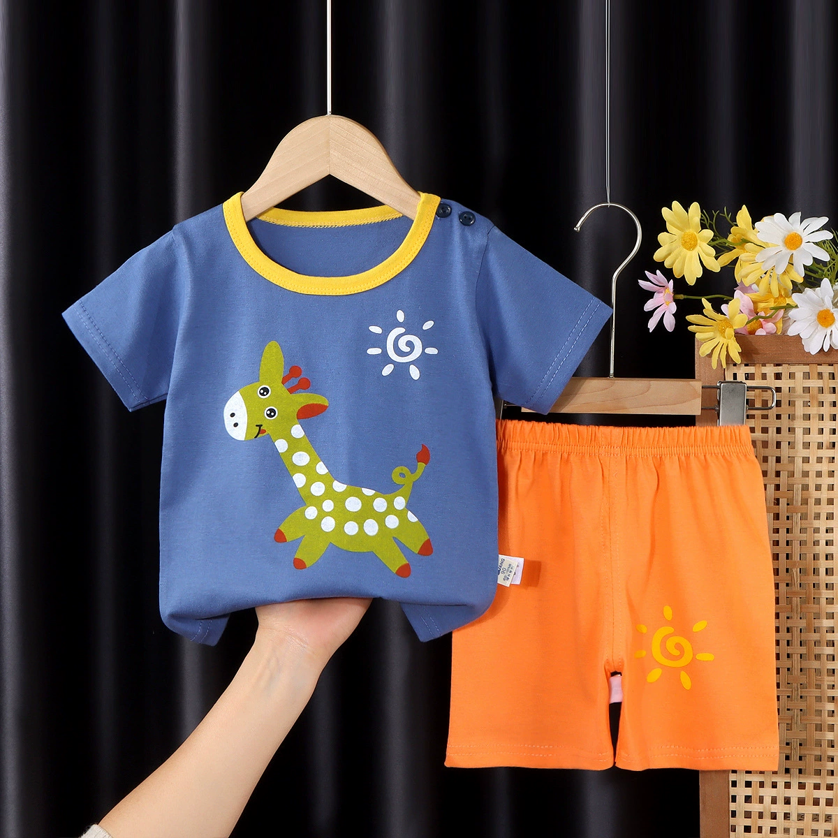 Children's Cotton Short-Sleeve Pajama Set, T-Shirt & Shorts, Cute Prints, Sizes 73–130 cm