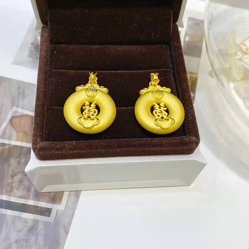 Gold-plated National Trend Auspicious Cloud Hollowed Peace Buddha Pendant Necklace for Men and Women with Vietnamese Sand Gold Ancient Method Buddha Character Peace Pendant