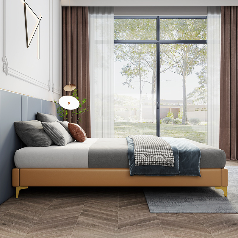 Japanese Style Minimalist Leather Bed 1.8 Master Bedroom Big Bed 1.5M1.35M Hotel Tatami Special Offer Bed