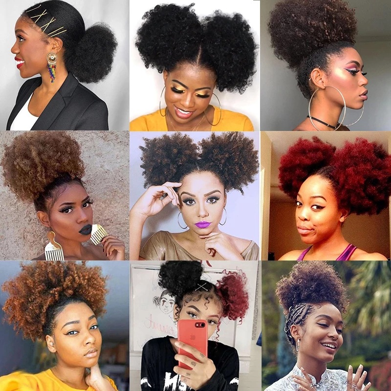 Queue de cheval à cordon afro-américaine chignon synthétique_voghion.com