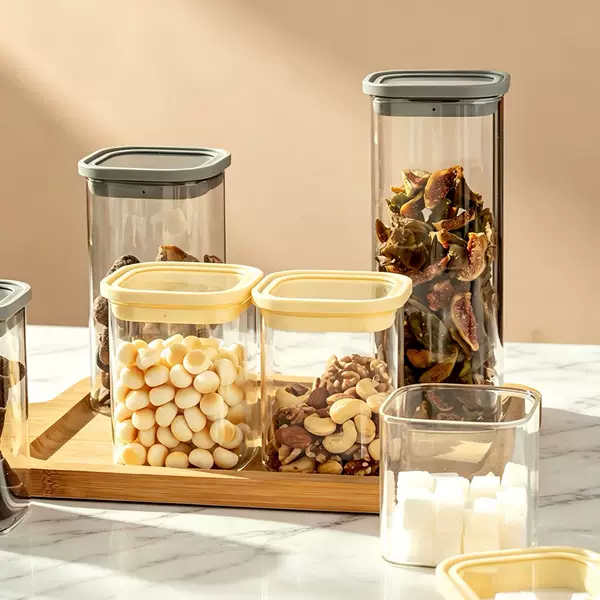 Sealed Jar with Silicone Lid for Storing Grains, Kitchen Storage, Transparent Glass Jar, Box for Noodles, Dry Goods, Tea Storage Jar
