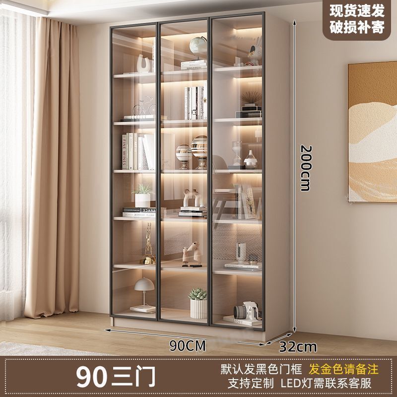 新中式书柜一门到顶加高客厅带玻璃门展示储物柜家用书房门墙书架|undefined