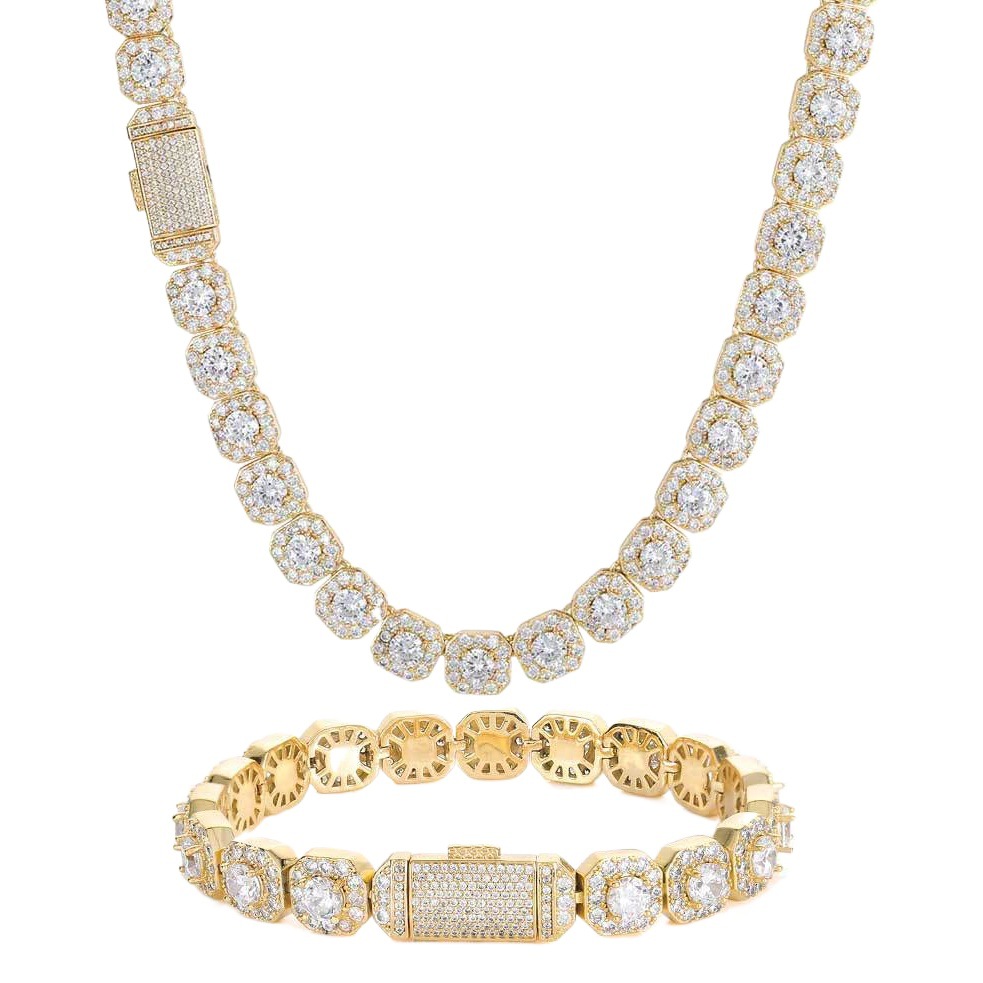 Collar de Circonitas Estilo Hip-Hop Europeo y Americano, con Diseño de Hielo y Diamantes, Accesorios de Joyería para Mujer con un Toque de Alta Gama, Pulsera para Hombre.