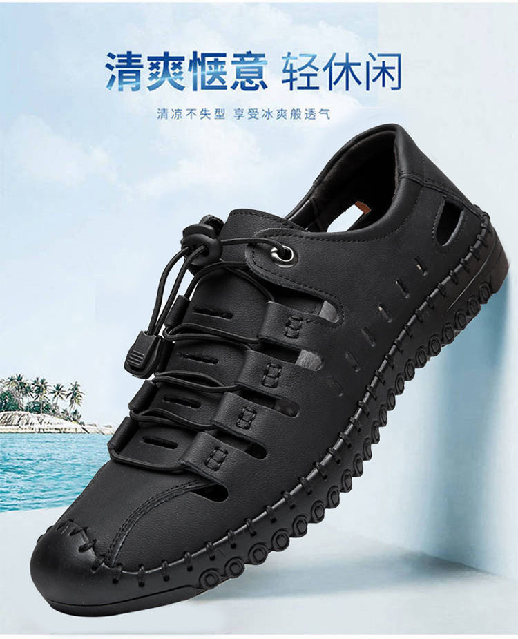 Dép sandal nam quai ngang da bò thật đế mềm thoáng khí kiểu lỗ rỗng — Màu Kaki, Màu nâu vàng, Màu đen chi tiết 2