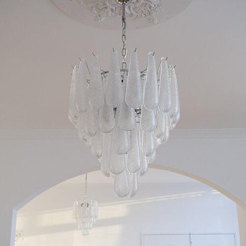 French waterfall water drop light luxury glass chandelier full spectrum eye protection American retro duplex floor living room bedroom lamp