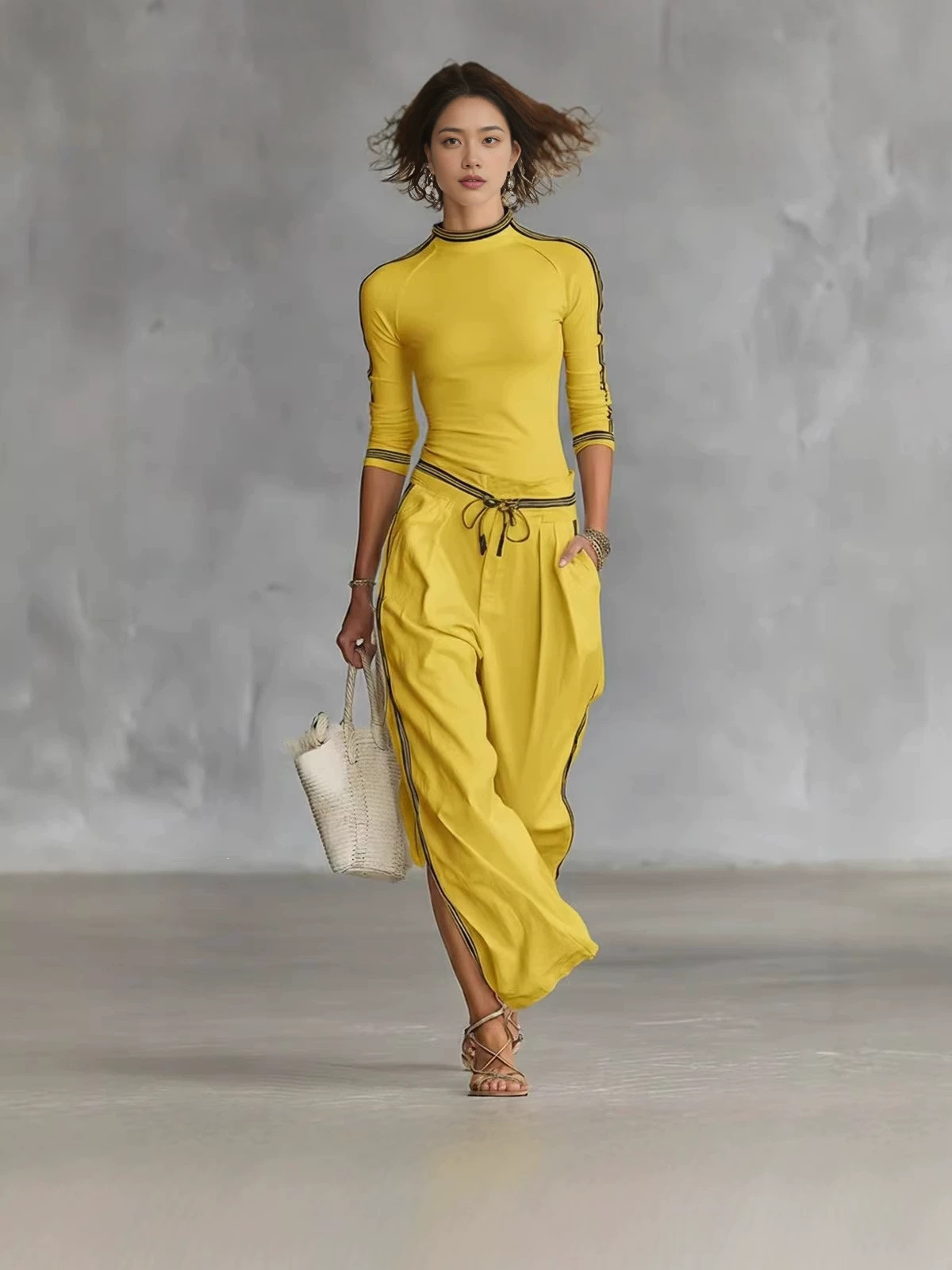 Conjunto de Playera y Pantalones a Rayas Estampados de Poliéster image 3