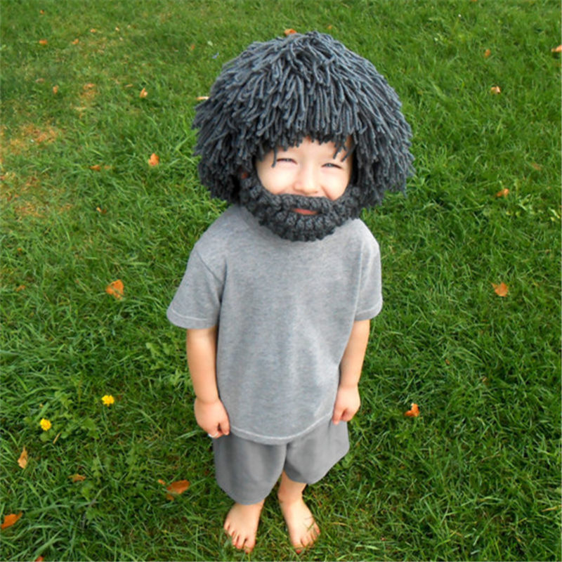 European and American Wig Beard Creative Wool Hat Handmade Knitted Funny Head Straw Hat Autumn and Winter Explosions