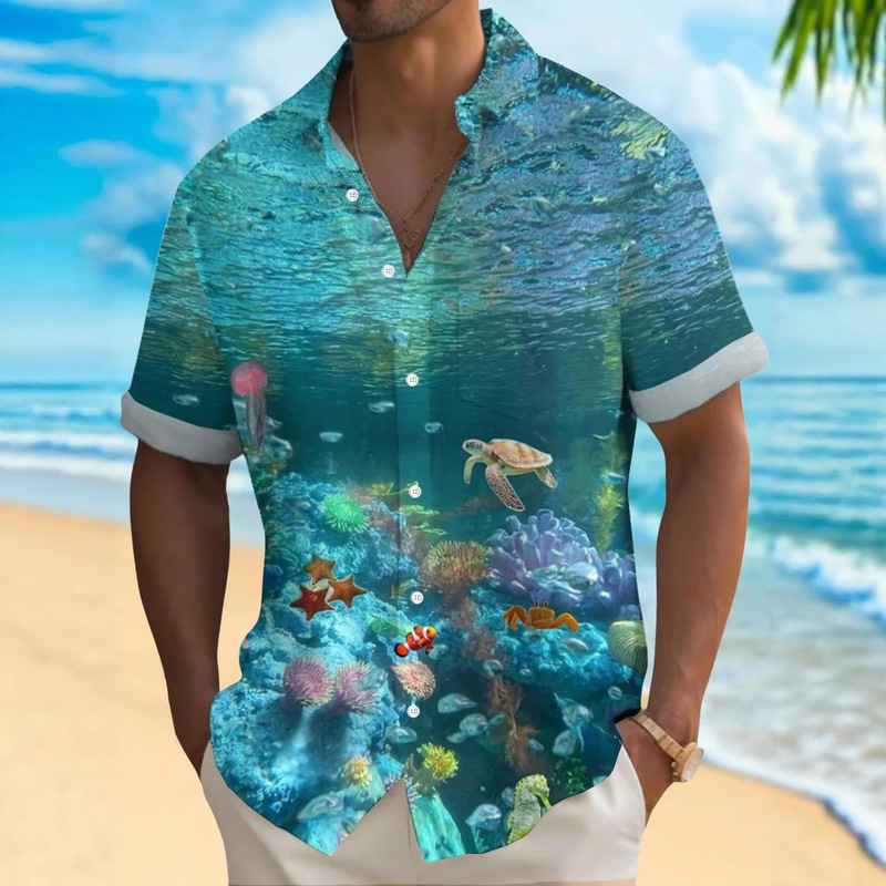 Temu Foreign Trade European and American Men's Hawaiian Casual Floral 3D Digital Print Short-Sleeve Shirt Factory Direct Sale