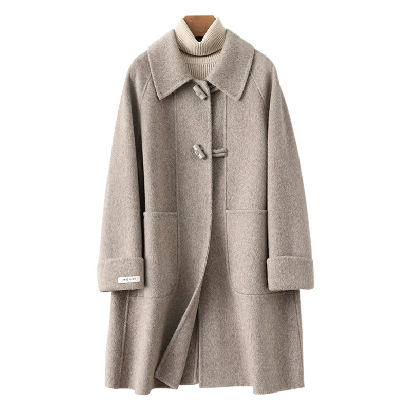 Двусторонняя кашемировая верхняя одежда для женщин средней длины в корейском стиле, свободная, новая высококачественная весенняя верхняя одежда для женщин 2025 года.