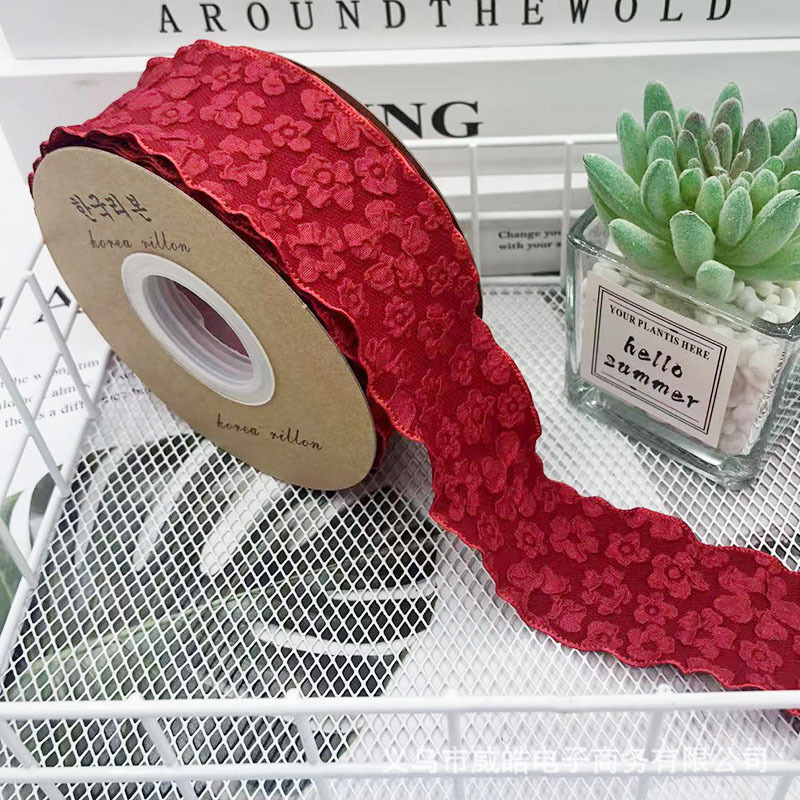 Romántico Camelia flor en relieve cinta de algodón flor ramo embalaje cinta hecha a mano DIY arco