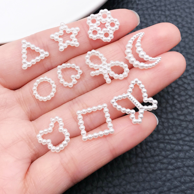 Imitation Pearl Heart Bow Nail Art Accessories Resin Off-White Five-Pointed Star Moon DIY Nail Hairpin Accessories Imitation Pearl Heart Bow Nail Art Accessories Resin Off-White Five-Pointed Star Moon DIY Nail Hairpin Accessories
