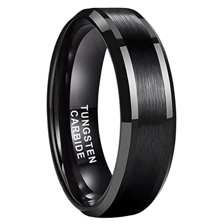 Tungsten Gold Men's Jewelry 6mm Wide Silver Black Gold Rose Rasha Chamfered Tungsten Steel Ring European and American Jewelry