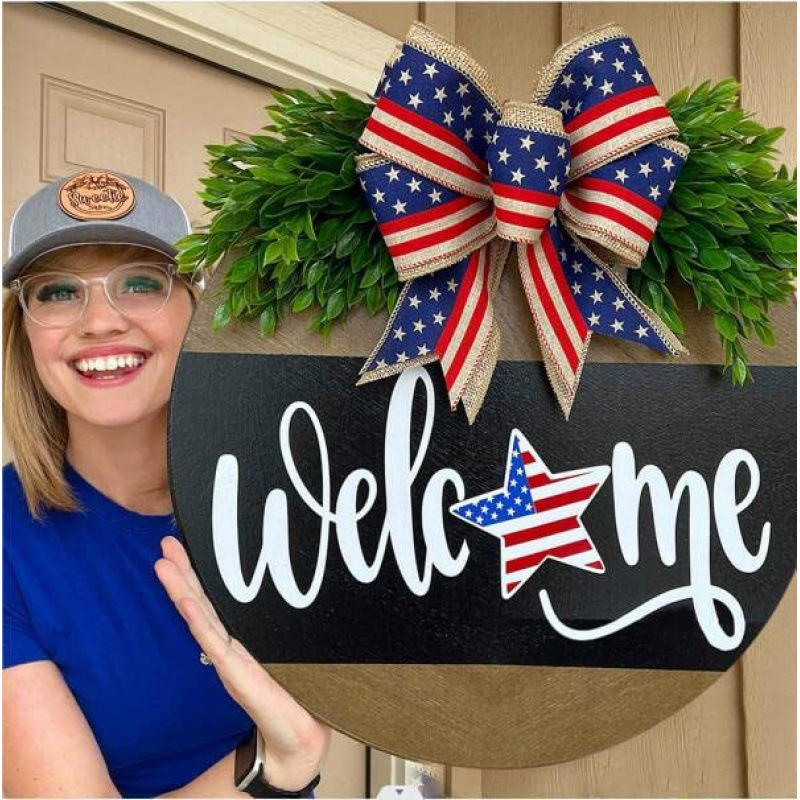 Amazon Best Selling American Independence Day Wooden Door Sign Front Door Decoration Holiday Sign Creative Home Crafts