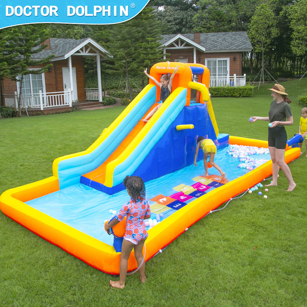Castillo Inflable Infantil Doctor Dolphin, Pequeño Tobogán Acuático Inflable para Exteriores, Castillo Inflable para Fiestas en Casa