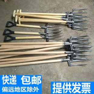 Fork for Agricultural Use, Steel Fork for Turning and Loosening Soil, Four-Tine Soil-Turning Tool, Cow Manure Fork, Agricultural Tool, Iron Grass Fork for Digging and Building