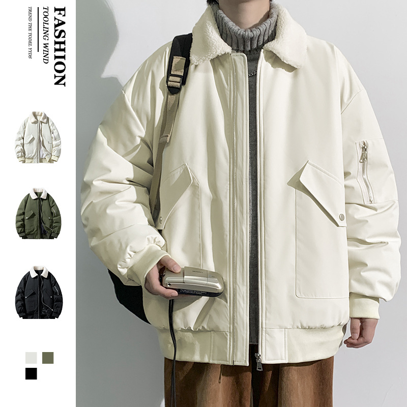 Invierno con solapa de algodón hombre casual algodón suelto hombre cálido chaqueta de algodón grueso deportivo pareja chaqueta de moda joven
