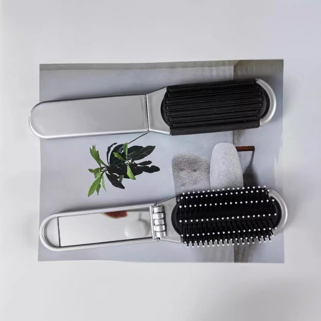 Viaje peine espejo de maquillaje portátil de doble uso espejo integrado peine plegable mini cojín de aire peine pelo esponjoso