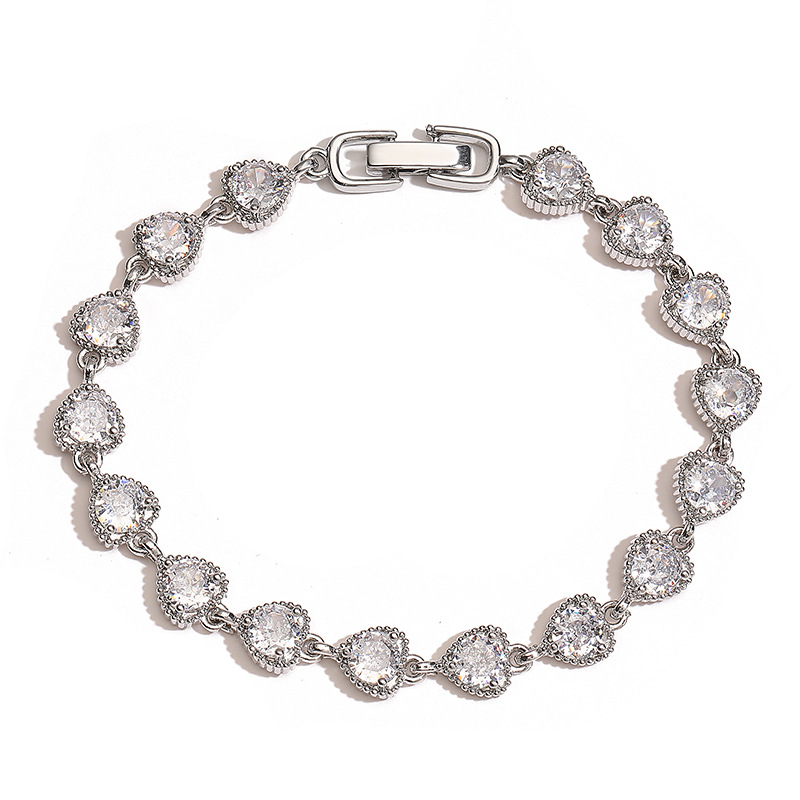 Copper Chain Material 1 Piece Quantity Wholesale Jewelry IG Style Shiny Heart Shape Copper Zircon Inlay Bracelets