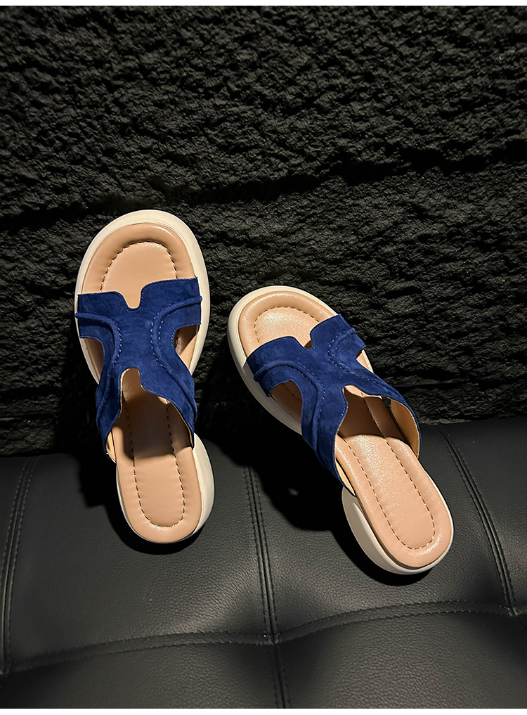 Dép sandal nữ xỏ ngón đế dày chống trượt mùa hè form H êm chân — xanh lam, nâu sẫm chi tiết 14
