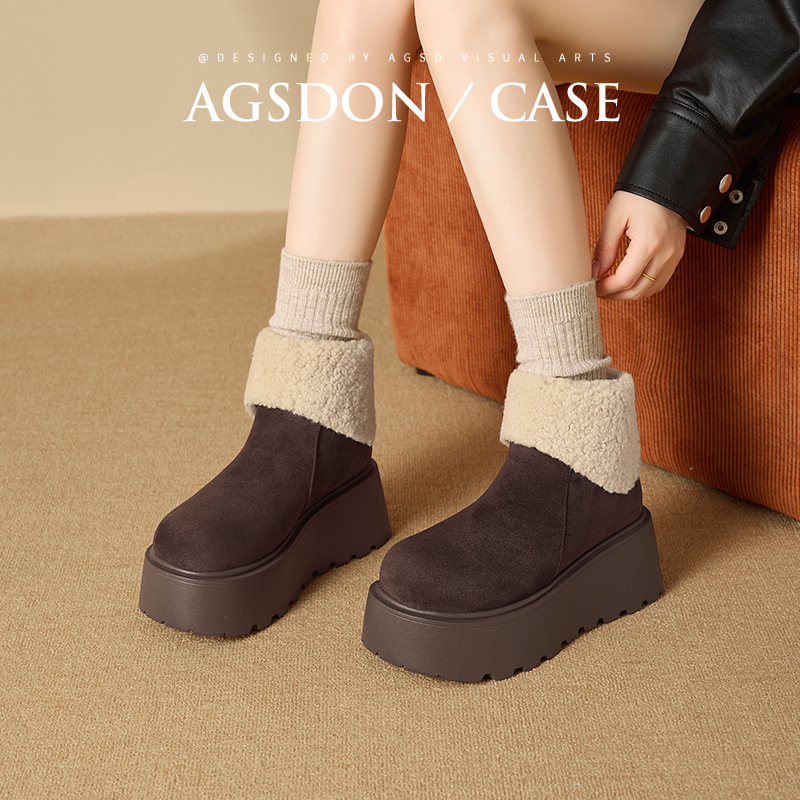 Botas de nieve de fondo grueso para mujeres 2025 nuevas botas de invierno de lana Bocken, zapatos de algodón casuales de moda