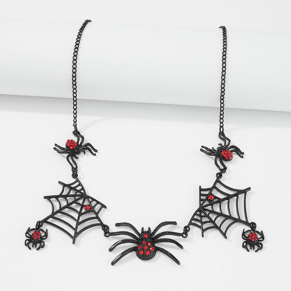Fashion Black Halloween Micro Diamond Spider Necklace