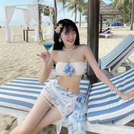 2025夏季新款纯欲风韩系氛围感分体性感辣妹甜美抹胸沙滩度假泳衣