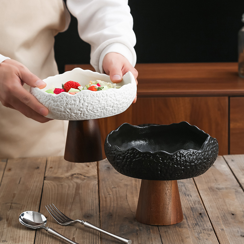 Tacos de ensalada de frutas de cerámica creativa platos fríos platos de pies altos platos de comida occidental platos de forma especial platos de hotel de alta calidad al por mayor transfronterizos