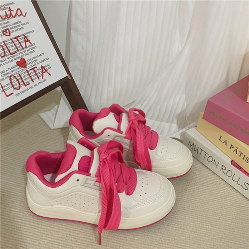 Sports and leisure white shoes for women  autumn Korean version versatile sports sneakers leather canvas shoes Hong Kong fashion shoes